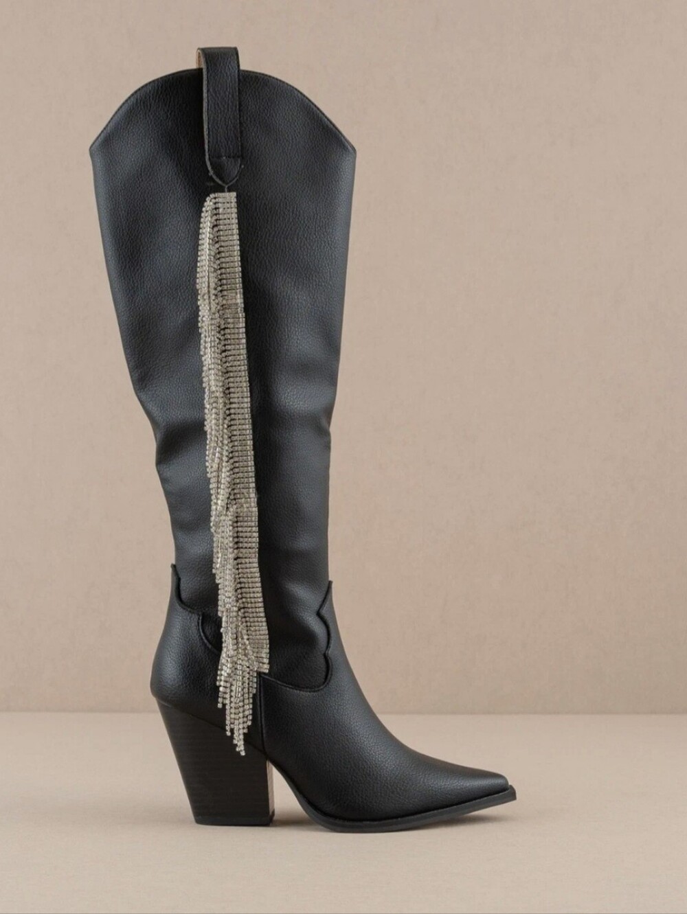 Oasis Society Rhinestone Fringe Knee High Western Boots